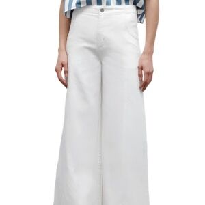 Wide Leg White Women's Jeans - Flared High-Rise